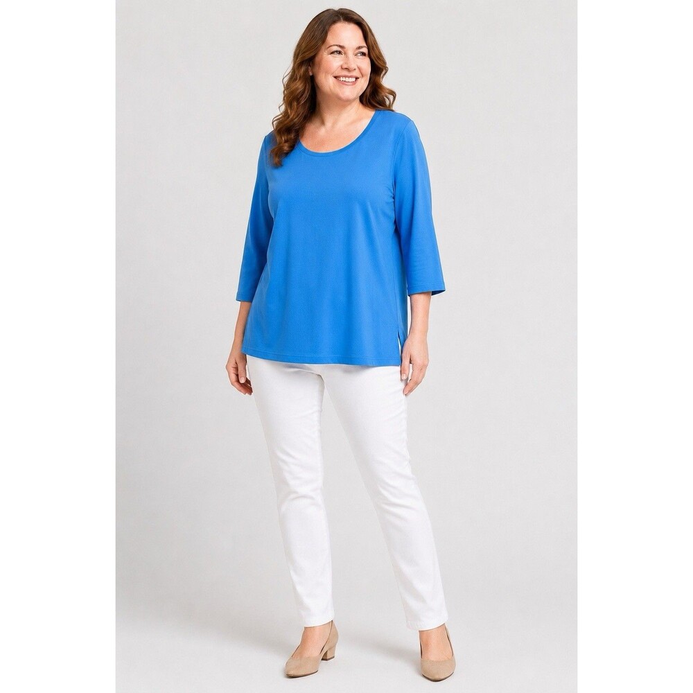 Talbots Woman 1X Turquoise Blue 3/4 Sleeve Cotton Stretch Knit Top Blouse